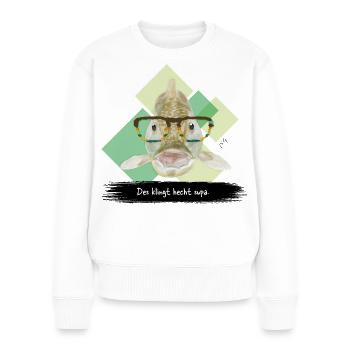 JvG Hecht "Des klingt hecht supa.."  - Frauen Premium Bio Pullover - Weiß - Vorne - Julia (174cm)