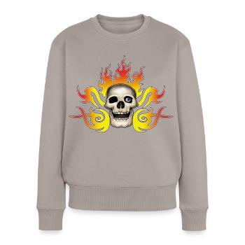 Schädel und Flammen - Frauen Premium Bio Pullover - Taupe - Vorne - Julia (174cm)