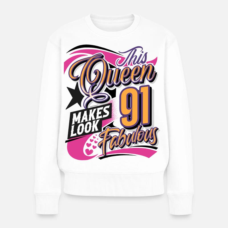 91. Geburtstag Queen Frauen - Frauen Premium Bio Pullover - Weiß