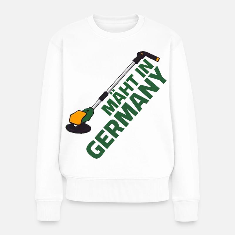 Rasentrimmer Rasen mähen - Mäht in Germany - Frauen Premium Bio Pullover - Weiß