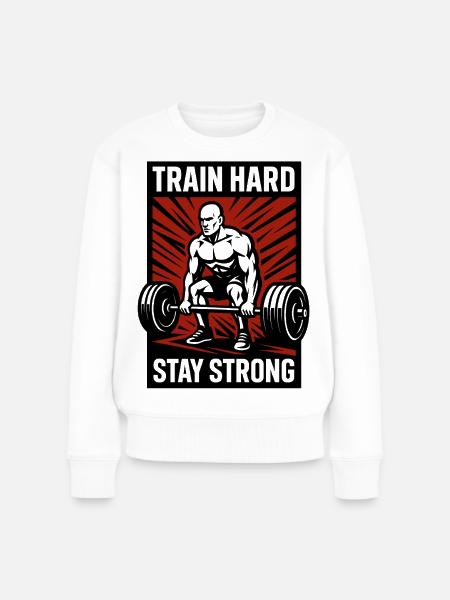 Train Hard Fitness Motivation Design - Frauen Premium Bio Pullover - Weiß
