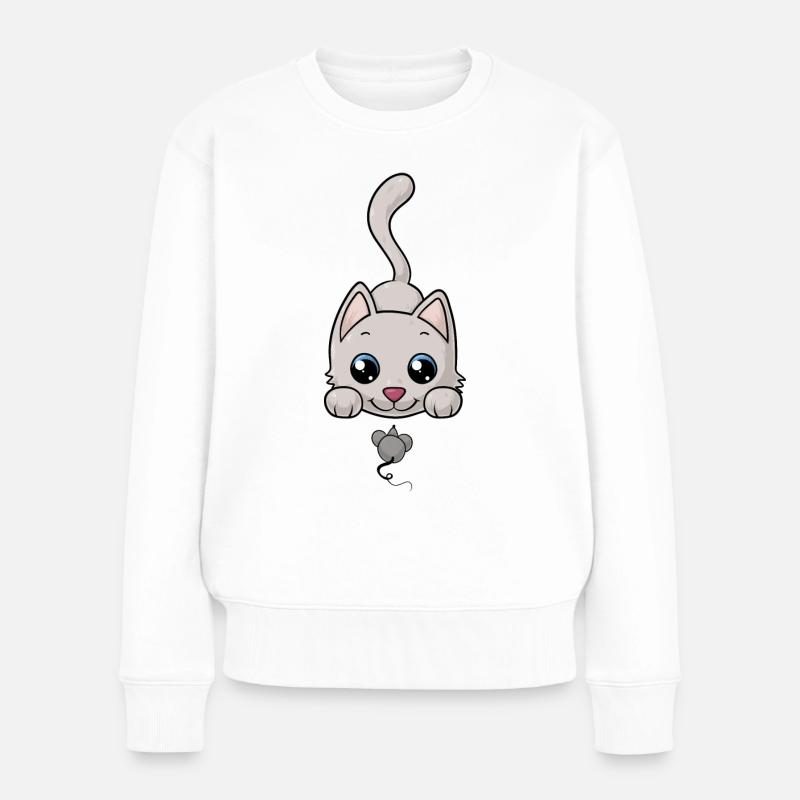 Süße Comic Katze - Frauen Premium Bio Pullover - Weiß