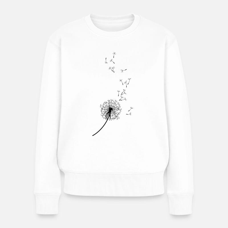 PUSTEBLUME, Pusteblume, Löwenzahn, Wind - Frauen Premium Bio Pullover - Weiß