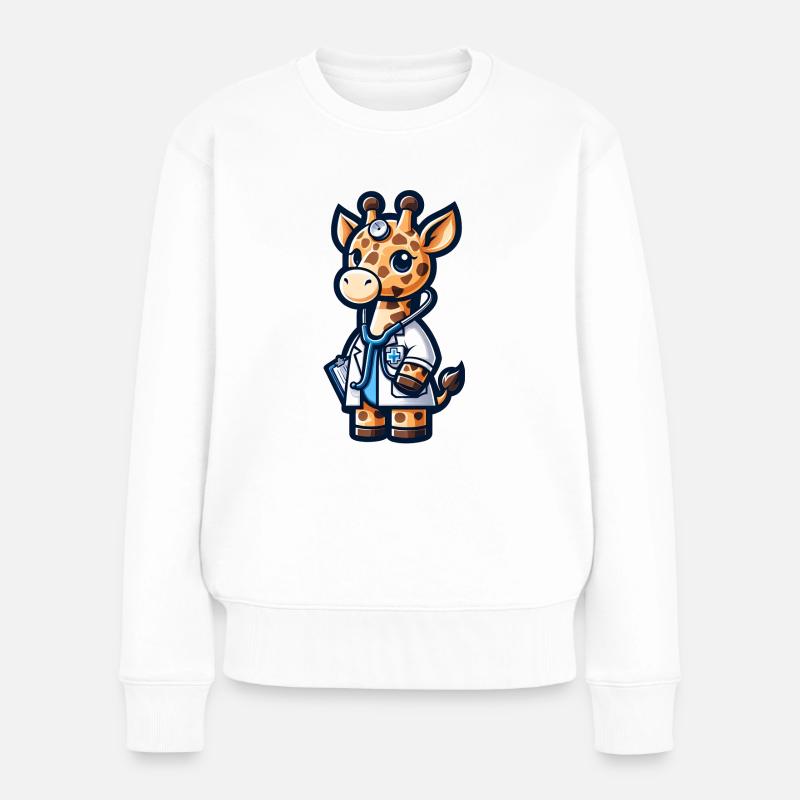 Cute Giraffe Doctor - Frauen Premium Bio Pullover - Weiß
