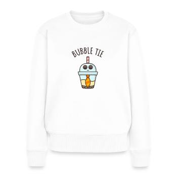 Bubble Tie, Bubble Tea + Krawatte Wortspiel - Frauen Premium Bio Pullover - Weiß - Vorne - Julia (174cm)