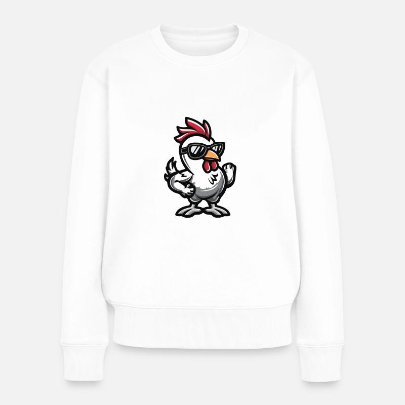 Huhn Cool Comic - Frauen Premium Bio Pullover - Weiß