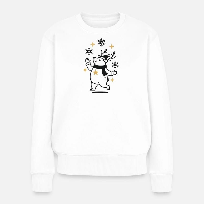 Rentier Tanzt durch Sternenwinter - Frauen Premium Bio Pullover - Weiß