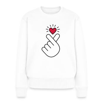 Coeur K-pop, symbole de la musique pop Corée K, doigt, main - Pull Premium bio Femme - blanc - Devant - Julia (174cm)