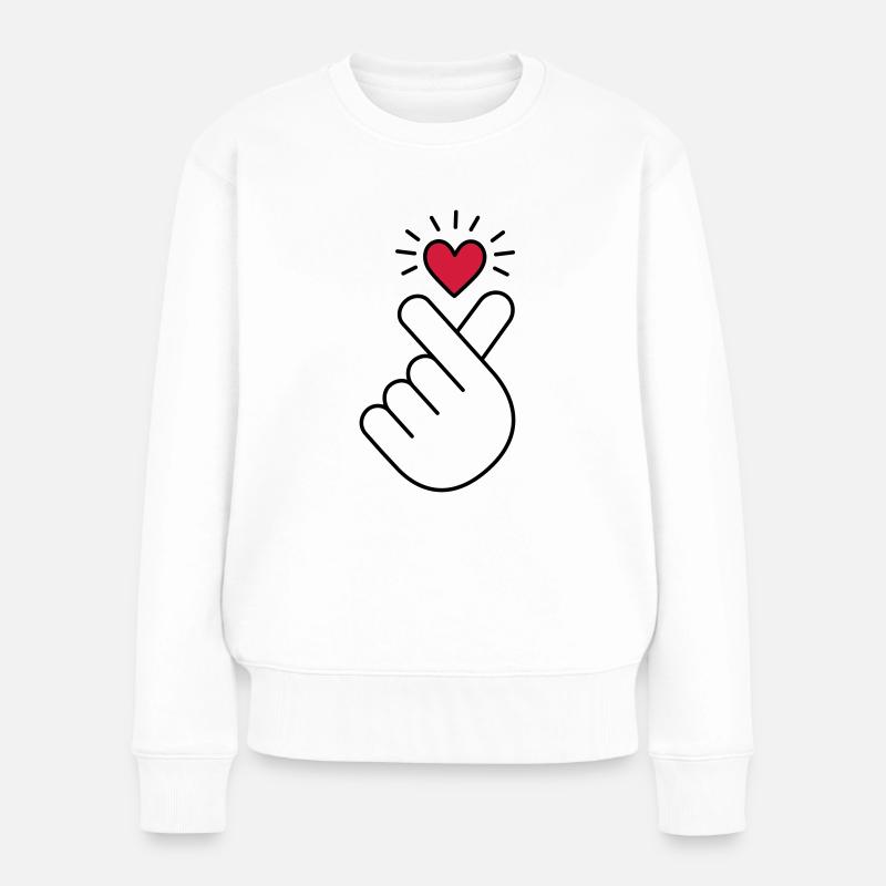 Coeur K-pop, symbole de la musique pop Corée K, doigt, main - Pull Premium bio Femme - blanc