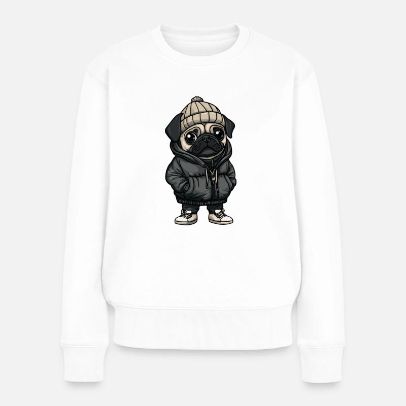 Mops Hund Cartoon - Frauen Premium Bio Pullover - Weiß
