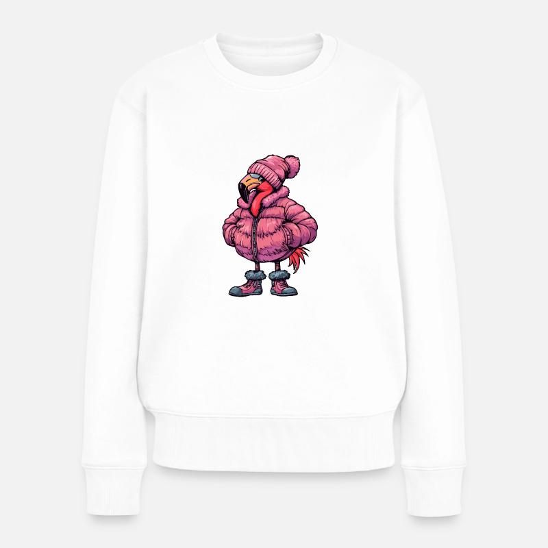 Flamingo Lustig Winter - Frauen Premium Bio Pullover - Weiß