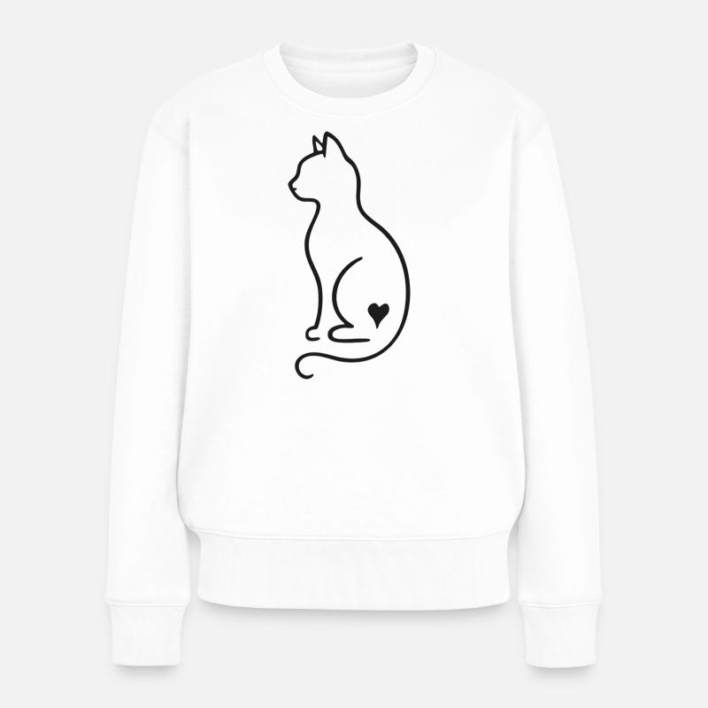 Minimalistische Katze Line Art – Schwarz Design - Frauen Premium Bio Pullover - Weiß