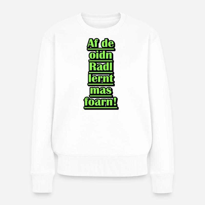 Citation d’apprentissage du vélo en vert néon - Pull Premium bio Femme - blanc