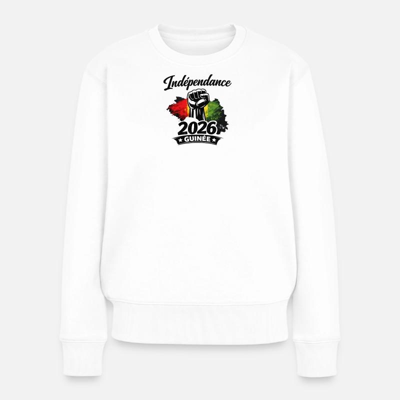 Independence GUINÉE“ mit Faust & Flaggenfarben - Frauen Premium Bio Pullover - Weiß