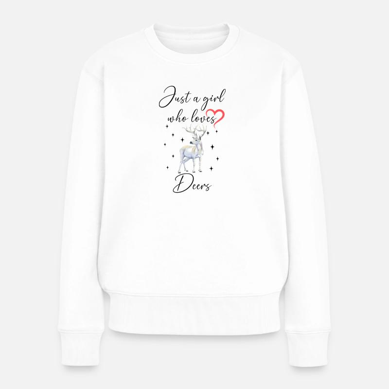 Frau Mädchen Liebe Herz Hirsch - Frauen Premium Bio Pullover - Weiß