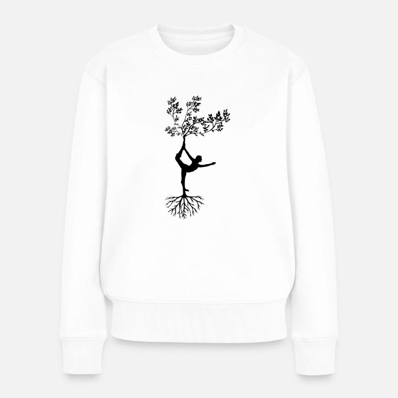 Yoga-Baum im Einklang mit der Natur - Frauen Premium Bio Pullover - Weiß