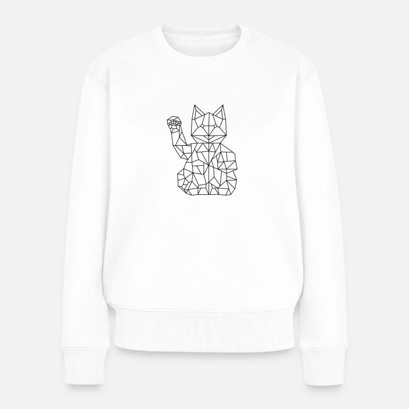 Fortune Cat Maneki-neko Polygon - Frauen Premium Bio Pullover - Weiß