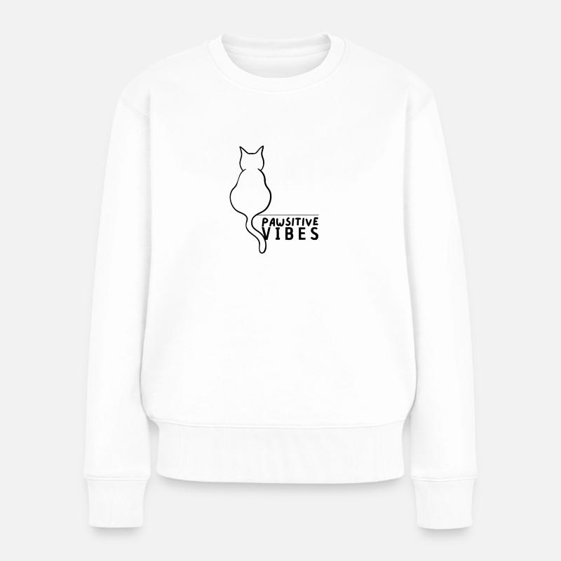 Cat Pawitive vibes Positive vibes - Frauen Premium Bio Pullover - Weiß