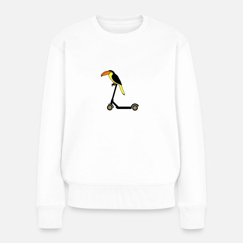 Tucan Rides Trottinette E Oiseau de Paradis - Pull Premium bio Femme - blanc
