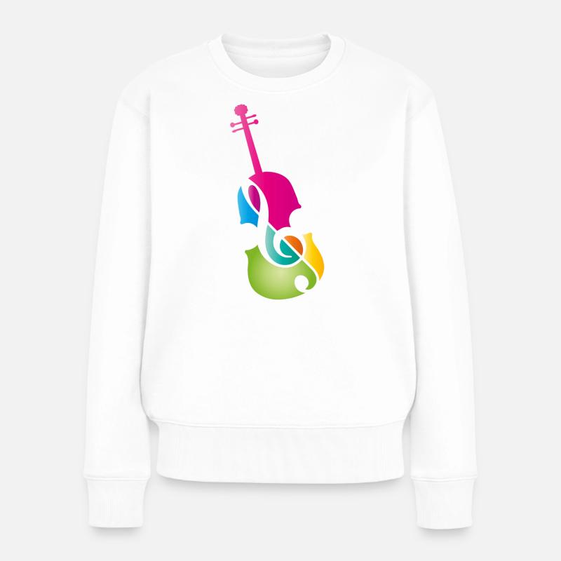 bunte stilisierte Violine mit Violinschlüssel - Frauen Premium Bio Pullover - Weiß