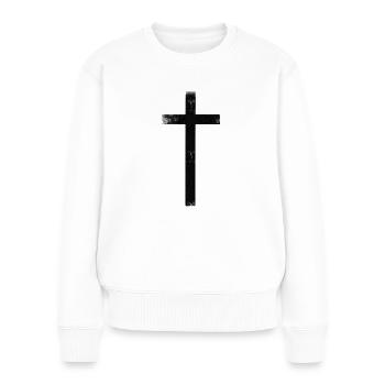 Pinceau noir croisé - Pull Premium bio Femme - blanc - Devant - Julia (174cm)
