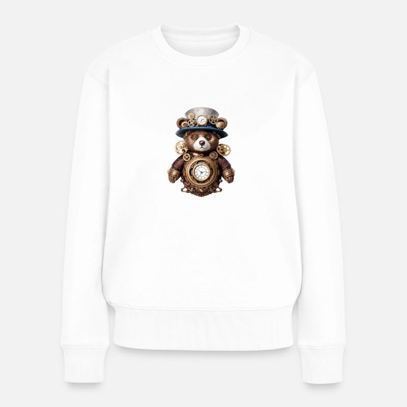 Steampunk Teddy - Frauen Premium Bio Pullover - Weiß