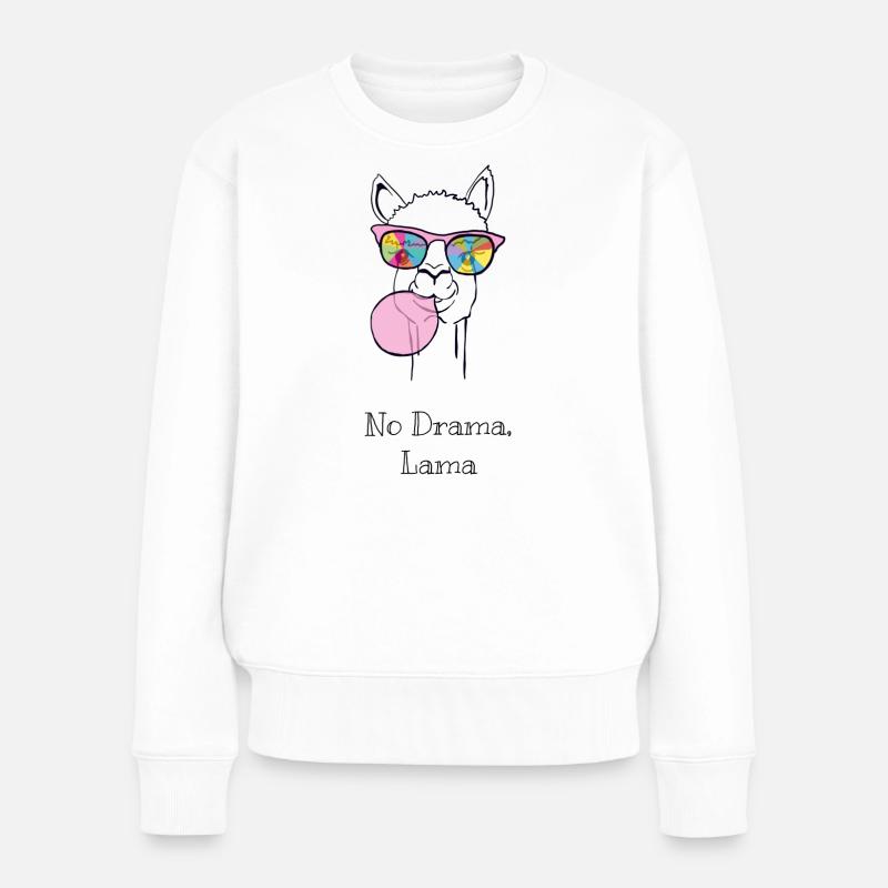 Buntes Lama mit Regenbogenbrille - Frauen Premium Bio Pullover - Weiß