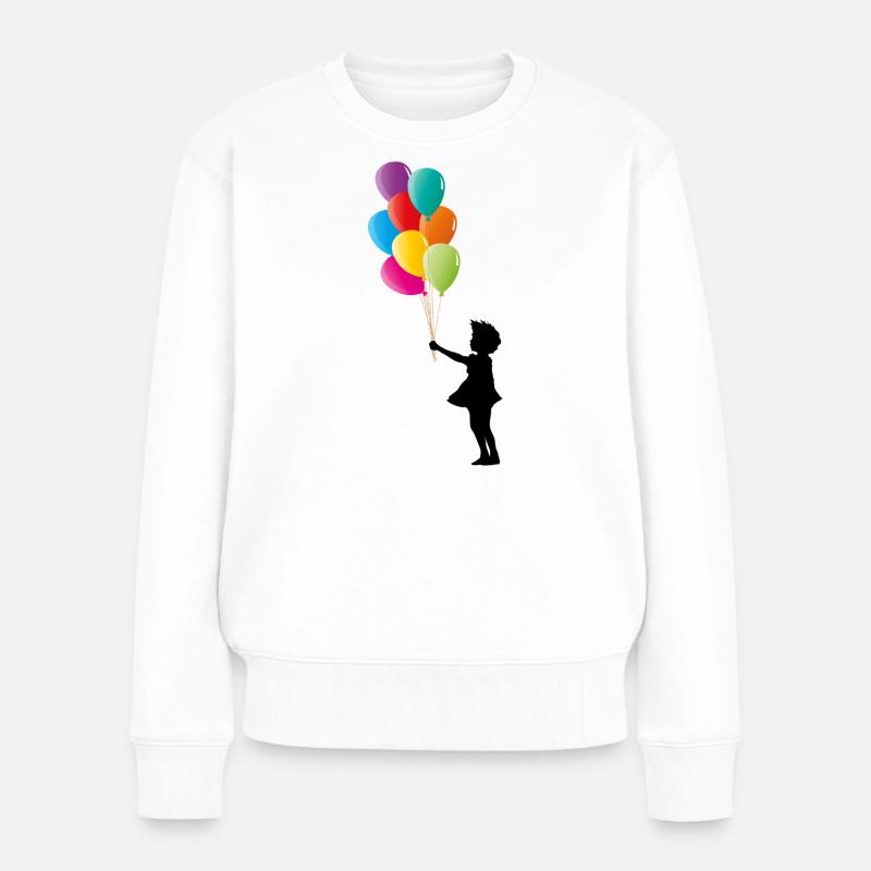 Mädchen mit bunten Luftballons - Frauen Premium Bio Pullover - Weiß