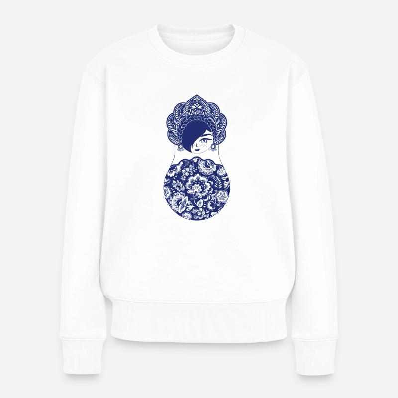Matroschka Katharina - Frauen Premium Bio Pullover - Weiß