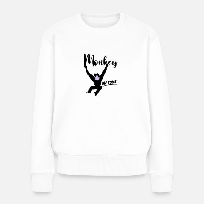 Monkey Affe Maske Corona On Tour - Frauen Premium Bio Pullover - Weiß