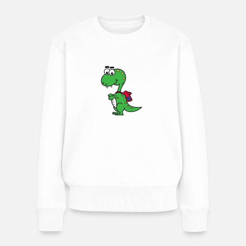 T-Rex mit Rucksack - Frauen Premium Bio Pullover - Weiß