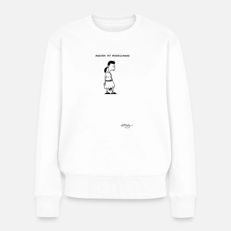 Mädchen mit Pferdeschwanz - Frauen Premium Bio Pullover - Weiß