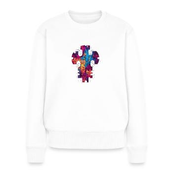 Belle croix de puzzle colorée - Pull Premium bio Femme - blanc - Devant - Julia (174cm)