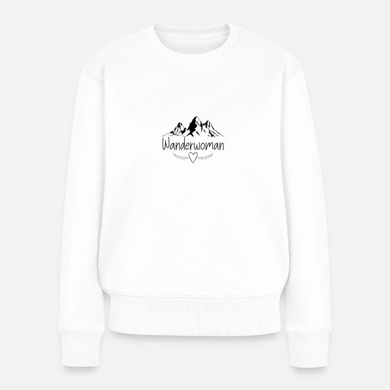 Wanderwoman die wandernde Superheldin Berge - Frauen Premium Bio Pullover - Weiß