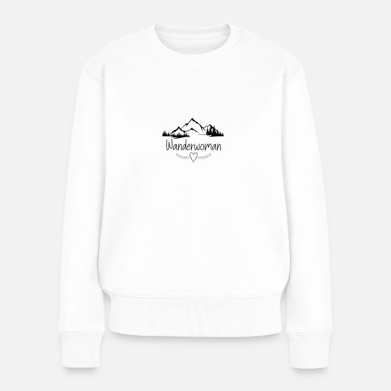 Wanderwoman die wandernde Superheldin Berge - Frauen Premium Bio Pullover - Weiß