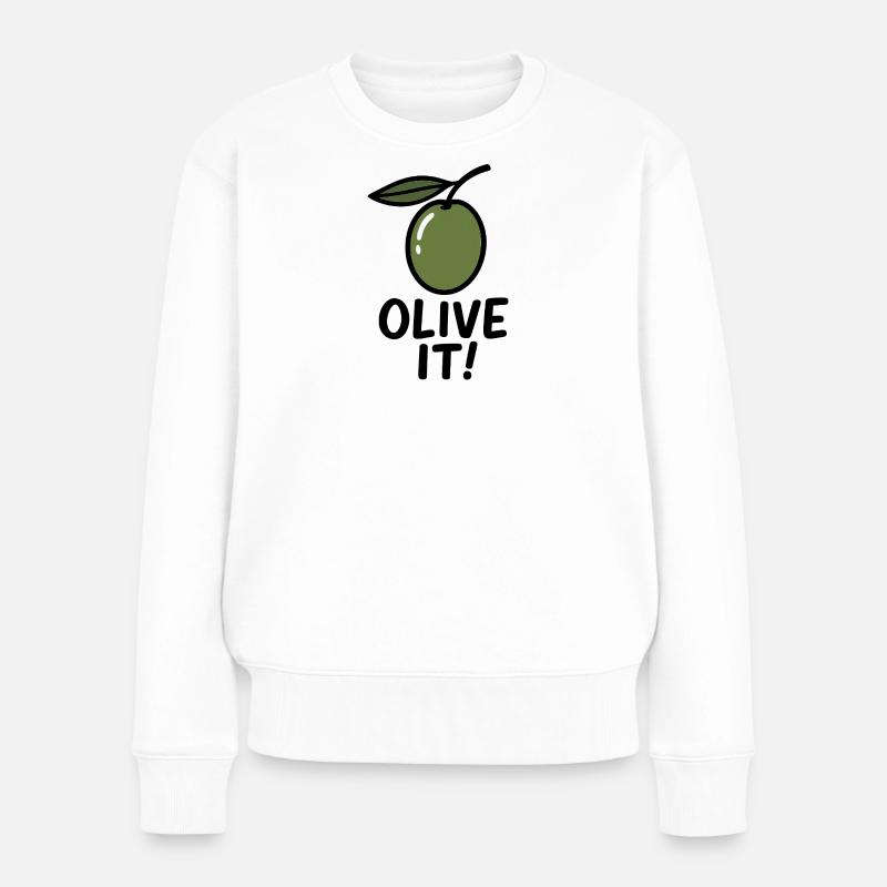 Illustration d’olive avec slogan - Pull Premium bio Femme - blanc