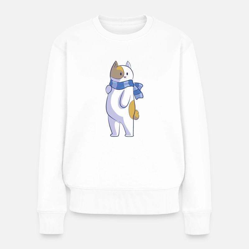 chat avec écharpe - Pull Premium bio Femme - blanc