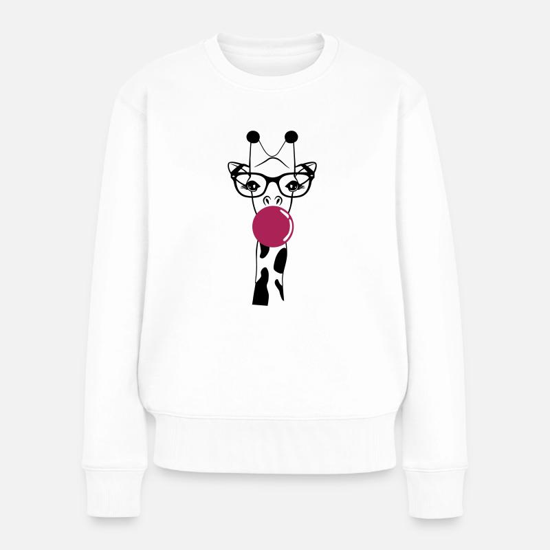 Giraffe mit Brille und Kaugummi - Frauen Premium Bio Pullover - Weiß