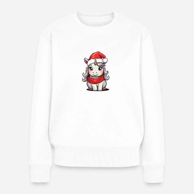 Weihnachtsmann-Einhorn - Frauen Premium Bio Pullover - Weiß