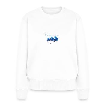 vitamine mer, mer, vagues, eau, bleu - Pull Premium bio Femme - blanc - Devant - Julia (174cm)