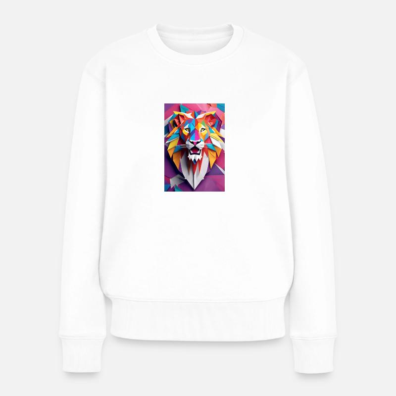 Sunset Monarch: Majestät des geschnitzten Löwen - Frauen Premium Bio Pullover - Weiß