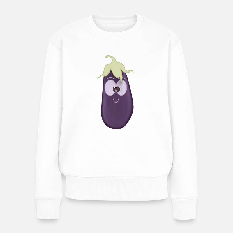 Aubergine - Frauen Premium Bio Pullover - Weiß