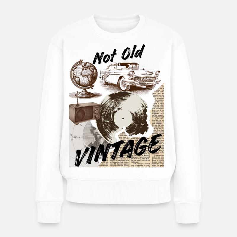 Collage vintage vinyle Mashup - Pull Premium bio Femme - blanc