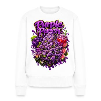 Imprimé graffiti violet à la perforation - Pull Premium bio Femme - blanc - Devant - Julia (174cm)