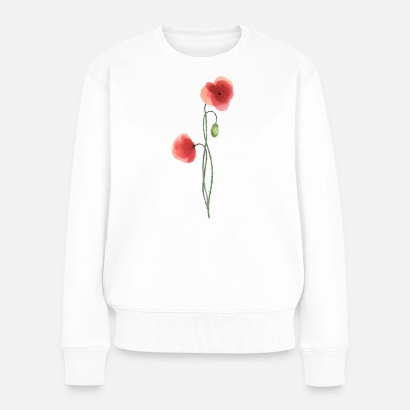 Blume: roter Mohn - Frauen Premium Bio Pullover - Weiß