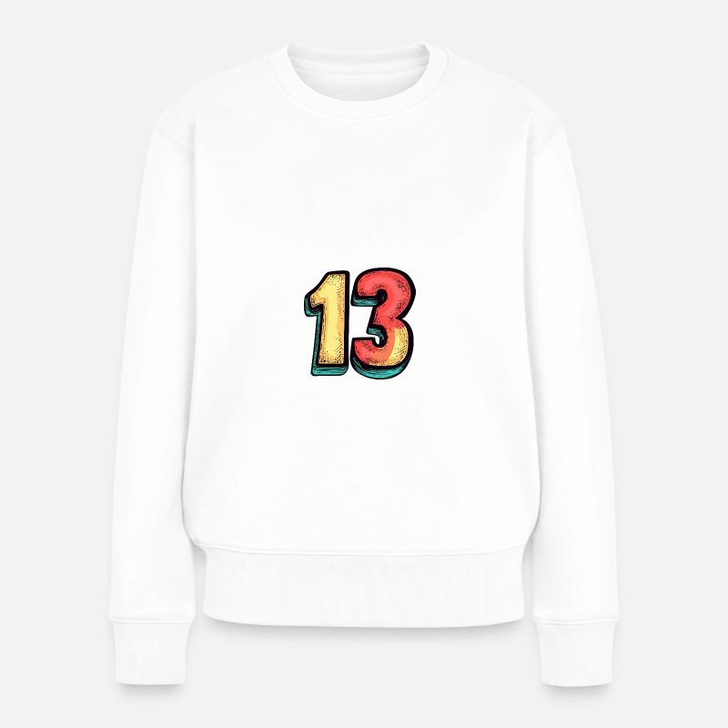 13 Zahl Comic - Frauen Premium Bio Pullover - Weiß