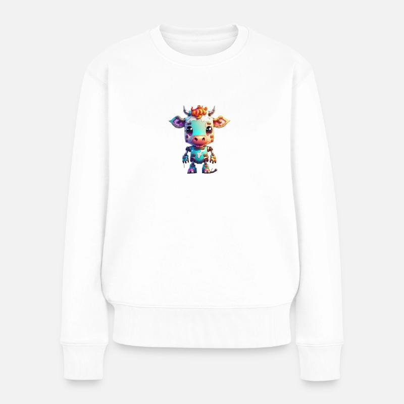 Roboter Kuh - Frauen Premium Bio Pullover - Weiß
