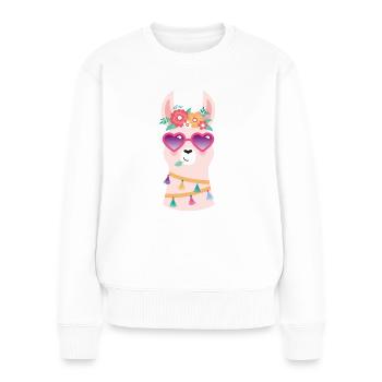 cooles Lama mit Sonnenbrille - Frauen Premium Bio Pullover - Weiß - Vorne - Julia (174cm)