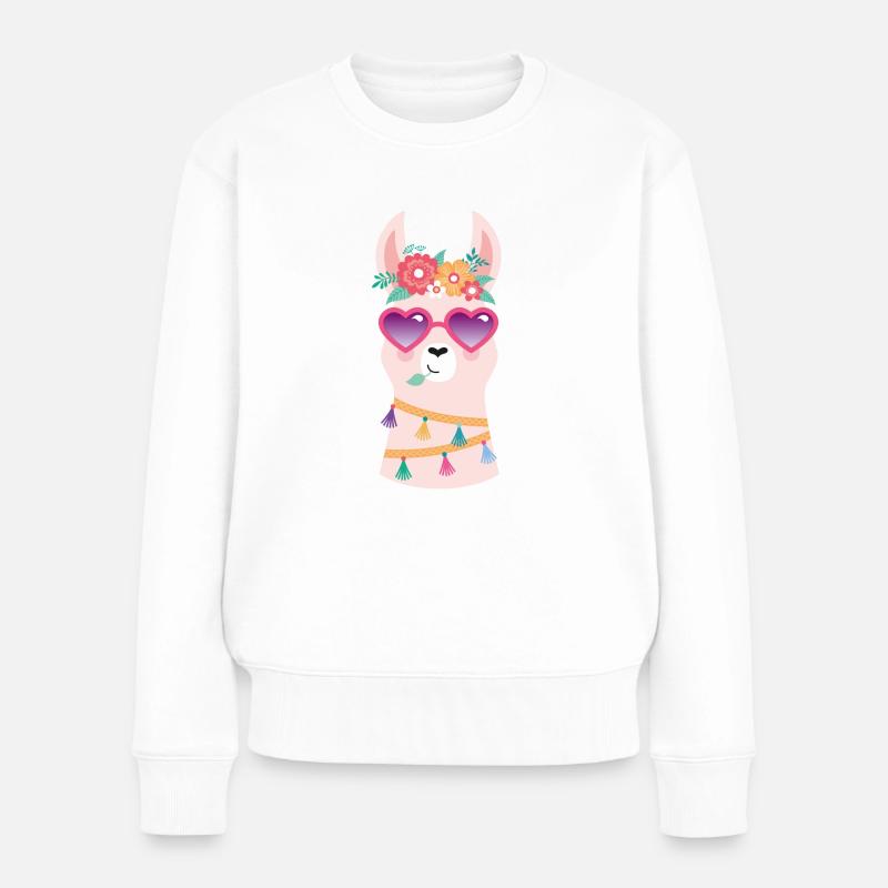cooles Lama mit Sonnenbrille - Frauen Premium Bio Pullover - Weiß