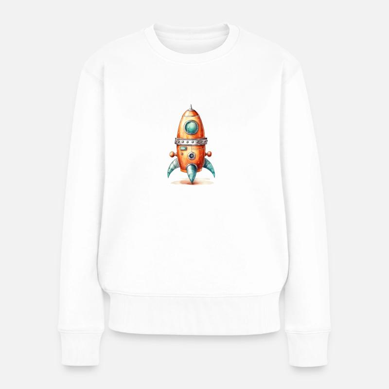 Rakete Wasserfarben Zeichnung - Frauen Premium Bio Pullover - Weiß